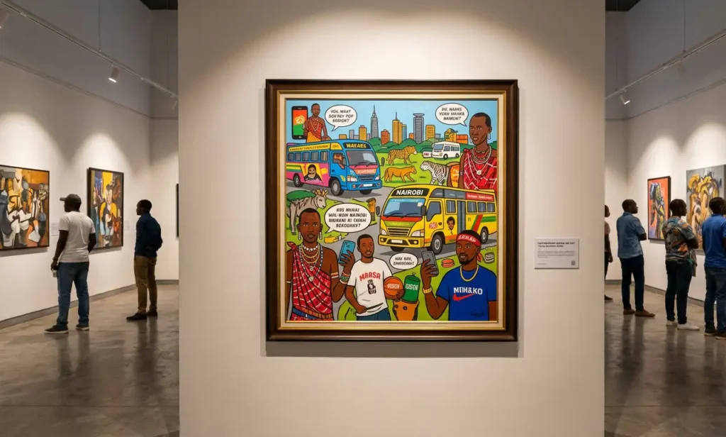 Contemporary Kenyan Pop Art in a frame in a National Museum