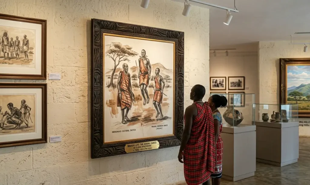 Indigenous Cultural Sketch in a frame in a National Museum